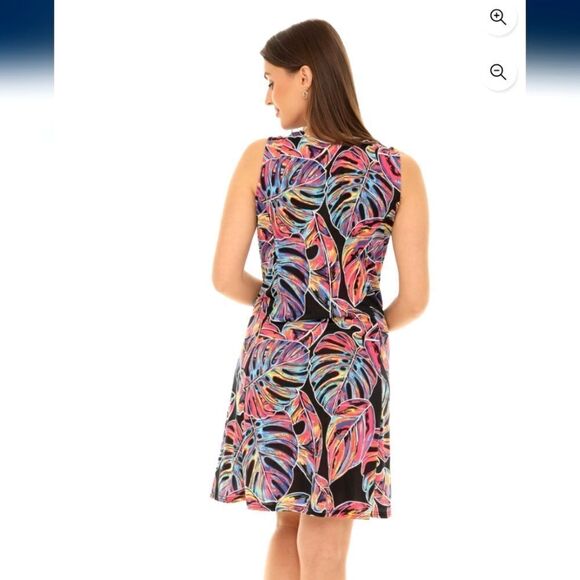 4x sleeveless colorful palms zip up summer dress 4x Plus - Picture 2 of 6